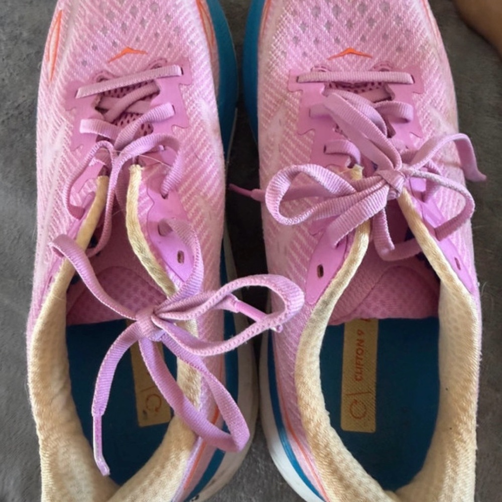 Hoka Clifton Pink and Blue Women's Athletic Running Sneakers